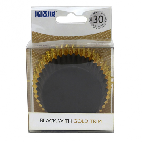 PME Black - Gold Trim Foil Lined Standard Cupcake Cases x 30
