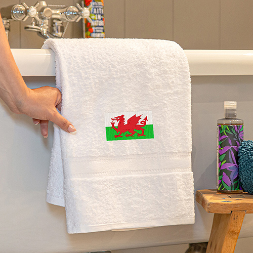 Luxury Cotton Bath Towel with Welsh Flag Embroidered Logo