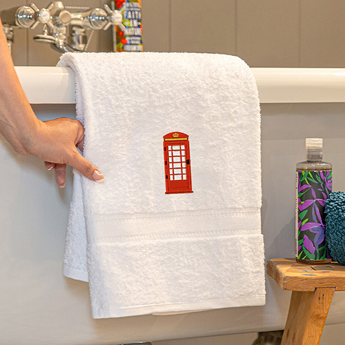 Luxury Cotton Bath Towel with Red Phone Box Embroidered Logo