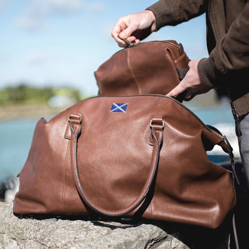 Faux Leather Holdall and Wash Bag Travel Set with Scottish Flag Embroidered Logo