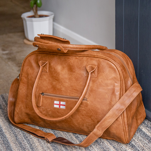 Faux Leather Overnight Bag and Shoulder Strap with Saint George's Cross Embroide