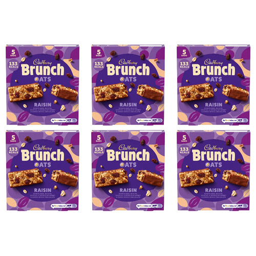 Cadbury Brunch Bars Raisin 5 Pack (Bulk Buy Pack Of 6)