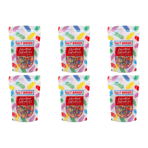 Get Baked Sprinkles Rainbow Sprinkles 200g (Bulk Buy Pack Of 6)
