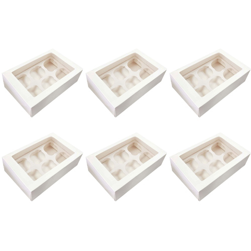 Simply Making Window Cupcake Box 3 Inch Deep - White - Holds 6  - 10 Pack (Bulk Buy Pack Of 6)
