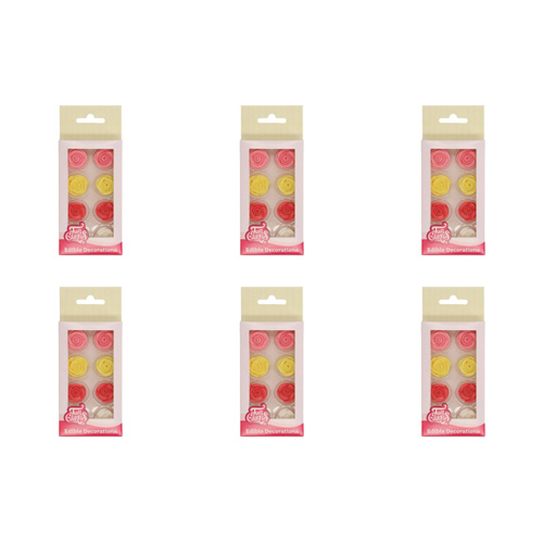 FunCakes Sugar Decorations Roses Set Of 8 (Bulk Buy Pack Of 6)