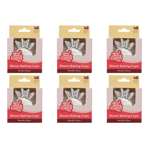 FunCakes Metallic Silver - Bloom Baking Cups Pack Of 48 (Bulk Buy Pack Of 6)