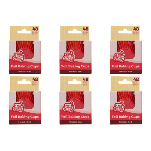 FunCakes Metallic Red - Foil Baking Cups Pack Of 48 (Bulk Buy Pack Of 6)