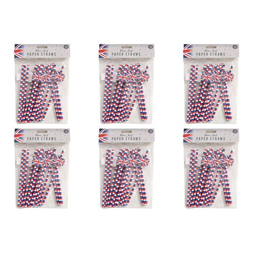 Union Jack 20 Paper Straws (Bulk Buy Pack Of 6)