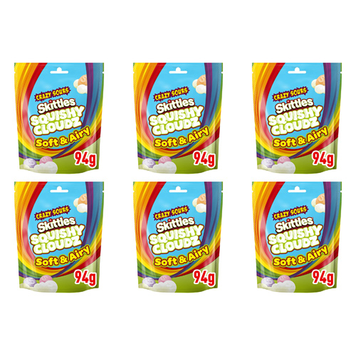 Skittles Crazy Sours Squishy Cloudz Pouch (Bulk Buy Pack Of 6)