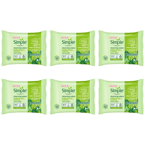 Simple Kind To Skin Cleansing Wipes 25 Pack (Bulk Buy Pack Of 6)