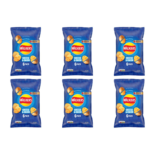 Walkers Cheese and Onion Crisps 6 Pack (Bulk Buy Pack Of 6)