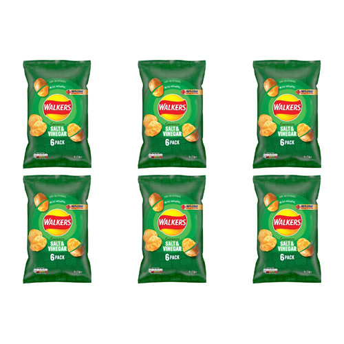 Walkers Salt and Vinegar Crisps 6 Pack (Bulk Buy Pack Of 6)
