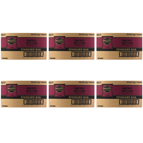 Walkers Smoky Bacon - 32 x 32.5g (Bulk Buy Pack Of 6)