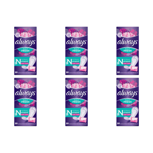 Always Dailies Single Panty Liners Fresh 20 Pack (Bulk Buy Pack Of 6)