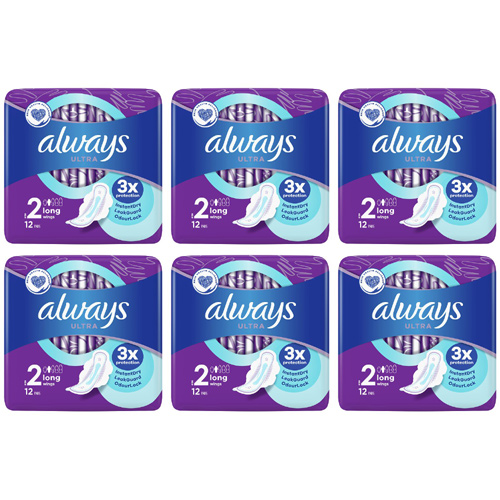 Always Ultra Long Size 2 Sanitary Towels with Wings 12 Pack (Bulk Buy Pack Of 6)