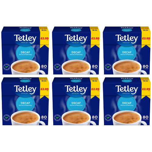Tetley Tea Bags Decaffeinated 80 (Bulk Buy Pack Of 6)