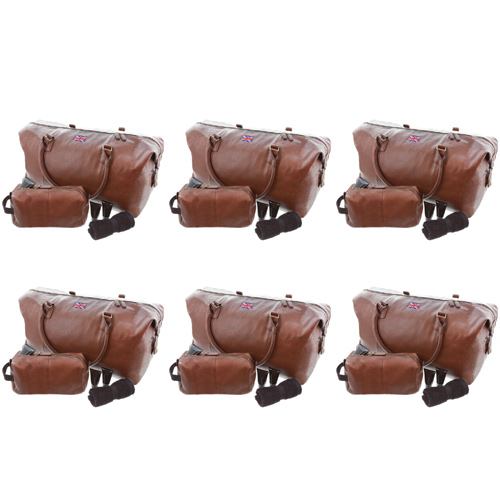 Faux Leather Holdall and Wash Bag Travel Set with Union Jack Embroidered Logo (Bulk Buy Pack Of 6)