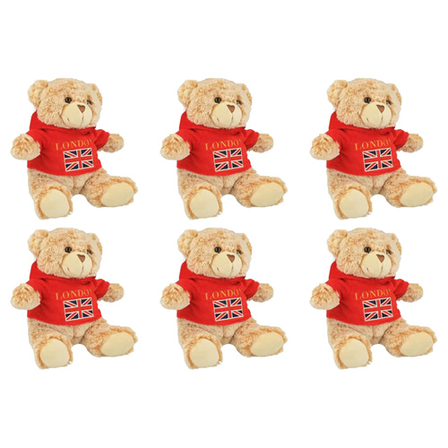 London Union Jack Fleece Hoodie Soft Toy Bear 15cm (Bulk Buy Pack Of 6)