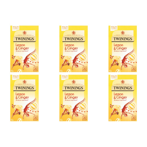 Twinings Lemon Ginger Caffeine Free 20 Teabags (Bulk Buy Pack Of 6)