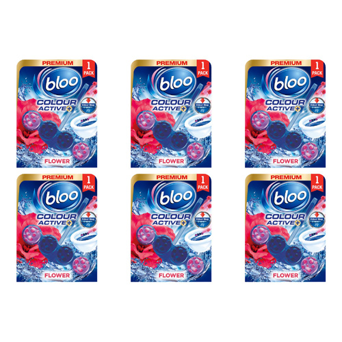 Bloo Blue Active Fresh Flowers Toilet Rim Block Freshner (Bulk Buy Pack Of 6)