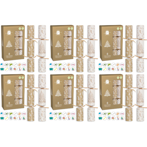 Giftmaker Cream and Gold Christmas Crackers 8 Pack (Bulk Buy Pack Of 6)