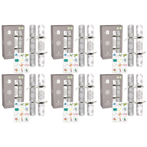 Giftmaker Silver and White Christmas Crackers 8 Pack (Bulk Buy Pack Of 6)