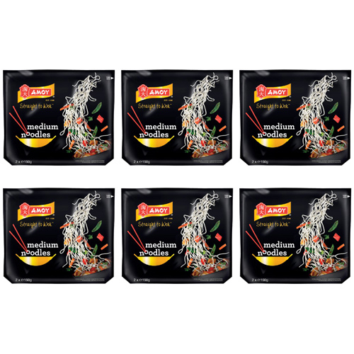 Amoy Straight To Wok Medium Noodles 2 Pack (Bulk Buy Pack Of 6)