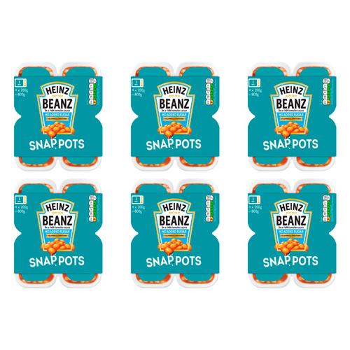 Heinz Snap Pots Reduced Sugar Baked Beans 4 Pack (Bulk Buy Pack Of 6)