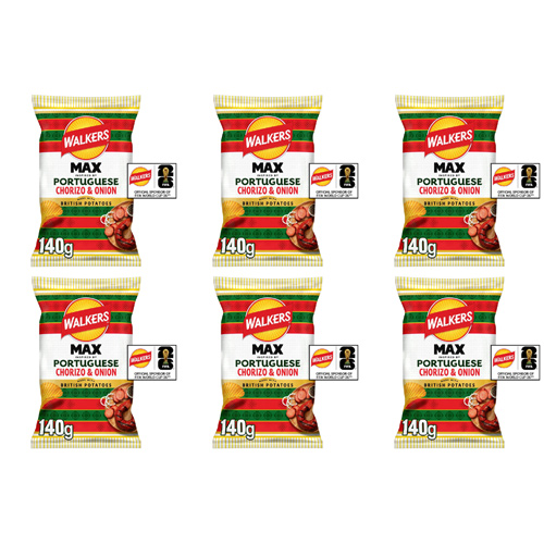 Walkers Max Portuguese Chorizo & Onion (Bulk Buy Pack Of 6)