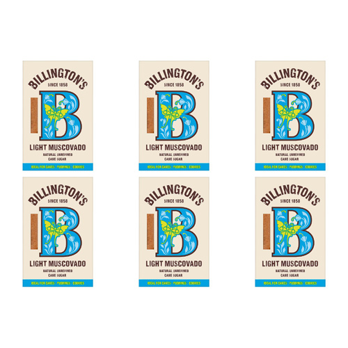 Billingtons Light Muscovado Sugar (Bulk Buy Pack Of 6)