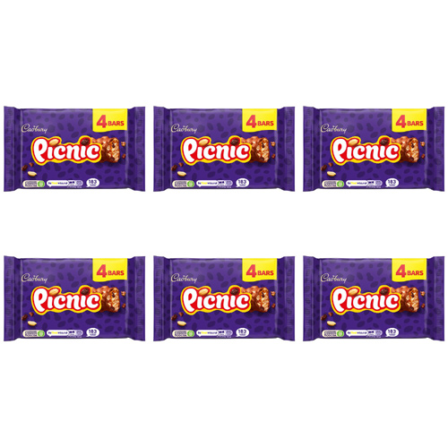 Cadbury Picnic Bars 4 Pack (Bulk Buy Pack Of 6)