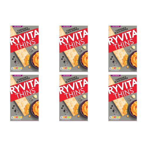 Ryvita Cheddar & Cracked Black Pepper Thins (Bulk Buy Pack Of 6)
