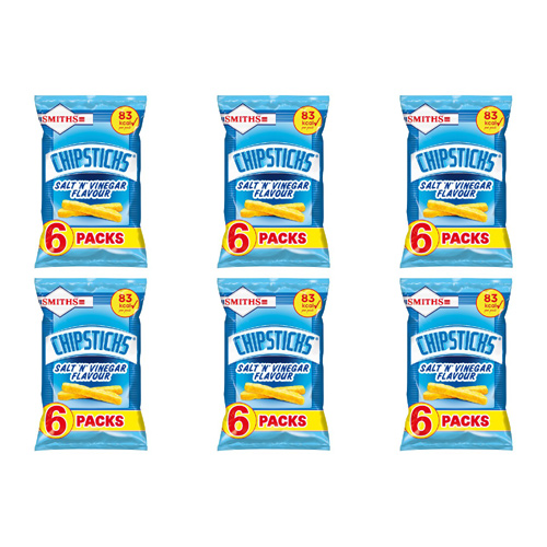 Walkers Salt & Vinegar Chipsticks 6 Pack (Bulk Buy Pack Of 6)