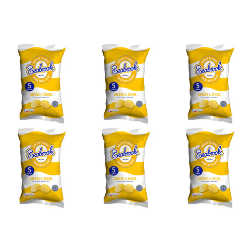Seabrook Cheese & Onion Crisps 5 Pack (Bulk Buy Pack Of 6)