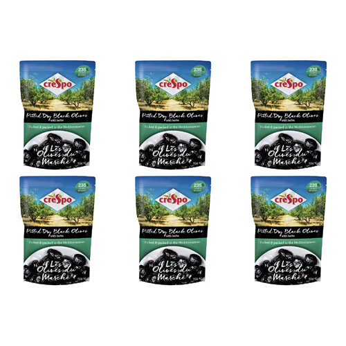Crespo Dry Black Olives with Herbs (Bulk Buy Pack Of 6)