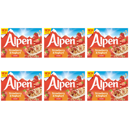 Alpen Strawberry and Yoghurt Cereal Bar 5 Pack (Bulk Buy Pack Of 6)