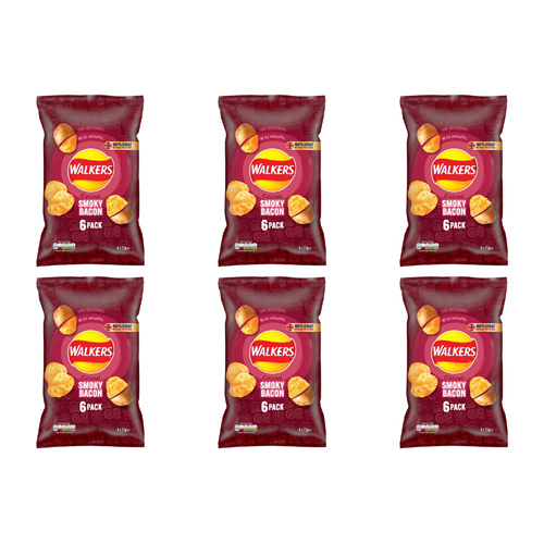 Walkers Smoky Bacon Crisps 6 Pack (Bulk Buy Pack Of 6)