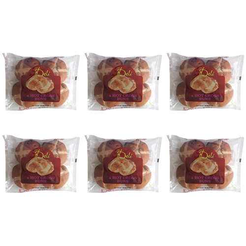 The Deli Hot Cross Buns 4 Pack (Bulk Buy Pack Of 6)