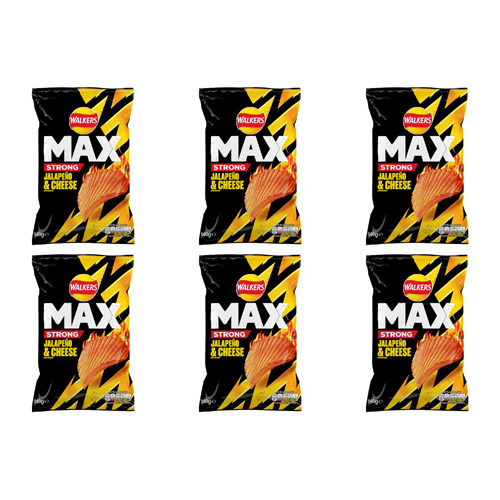Walkers Max Strong Sharing Bag Jalapeno & Cheese Crisps (Bulk Buy Pack Of 6)