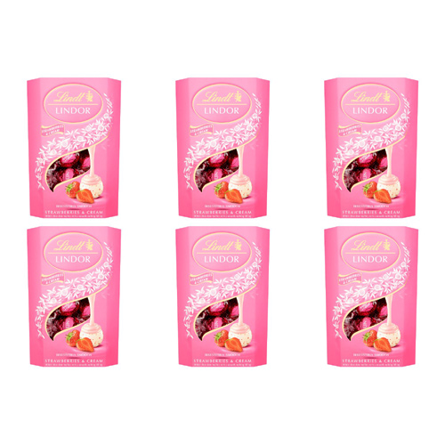 Lindt Lindor Strawberries & Cream (Bulk Buy Pack Of 6)