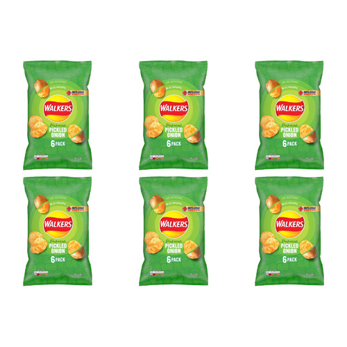Walkers Pickled Onion Crisps 6 Pack (Bulk Buy Pack Of 6)