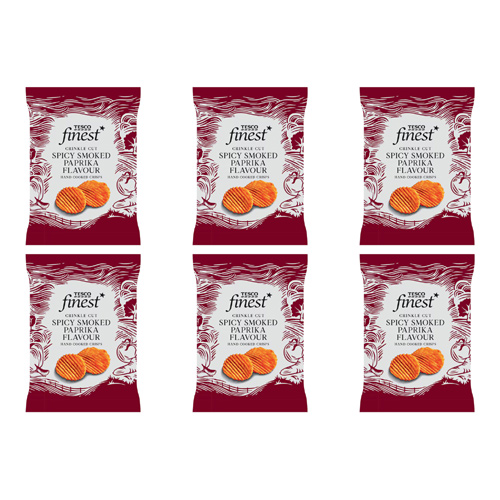 Tesco Finest Crinkle Cut Spicy Smoked Paprika Hand Cooked Crisps (Bulk Buy Pack Of 6)