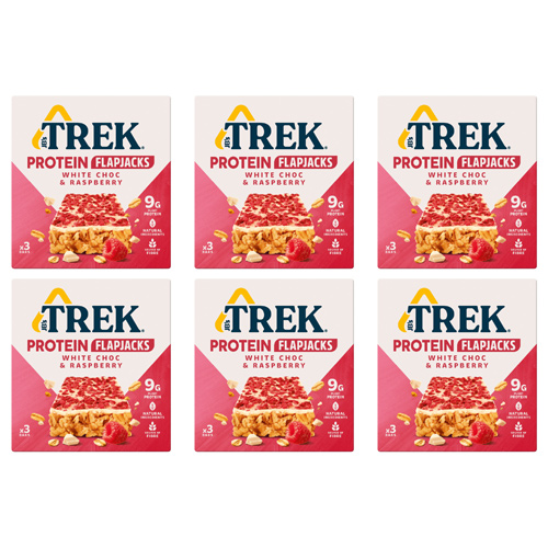 TREK White Choc & Raspberry Protein Flapjacks 3 x 50g (Bulk Buy Pack Of 6)