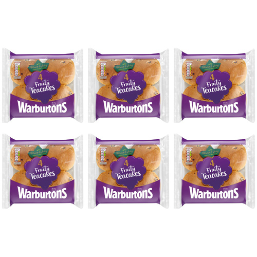 Warburtons 4 Fruity Teacakes (Bulk Buy Pack Of 6)