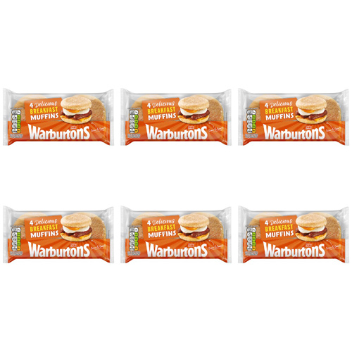 Warburtons 4 Toasting Muffins (Bulk Buy Pack Of 6)