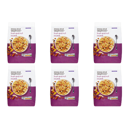 Essential Waitrose Muesli Fruit & Nut (Bulk Buy Pack Of 6)
