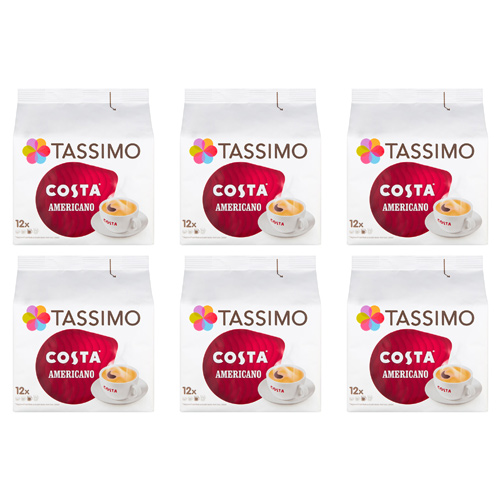 Tassimo Costa Americano Coffee Pods 12 Pack (Bulk Buy Pack Of 6)