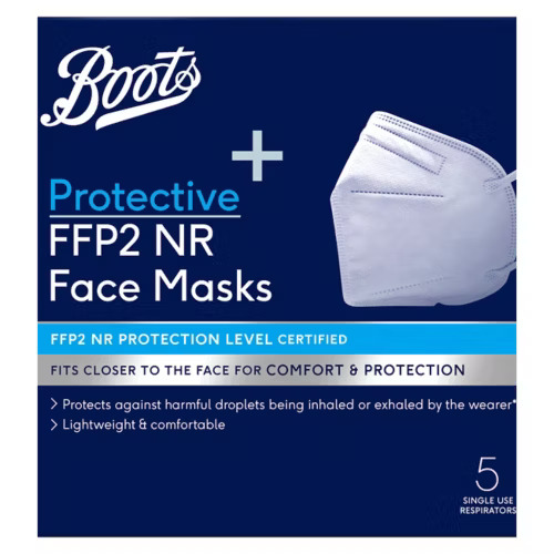 Boots Protective FFP2 NR Face Masks 5 Single Use Respirators (Bulk Buy Pack Of 6)