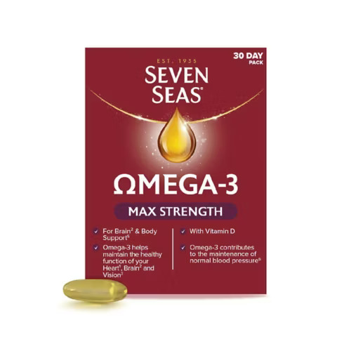 Seven Seas Omega-3 Fish Oil, Max Strength with Omega 3 and Vitamin D for Brain (Bulk Buy Pack Of 6)