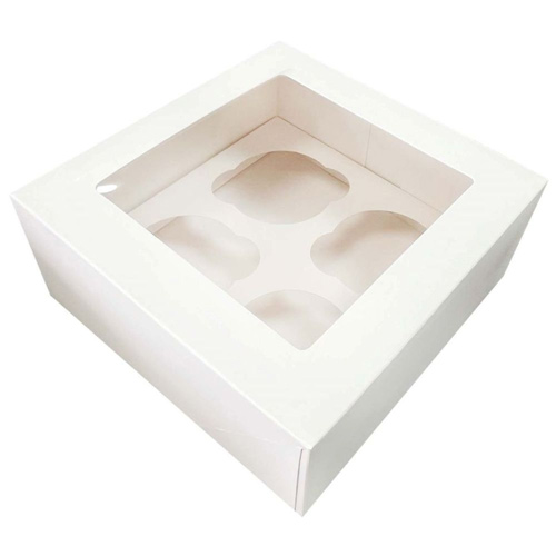 Simply Making Window Cupcake Box 3 Inch Deep - White - Holds 4  - 2 Pack
